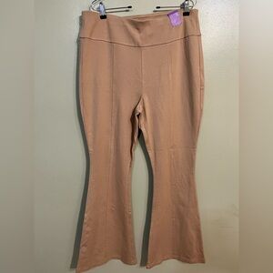 Dear Scarlet Womens Plus Beige Flare Stretch Pull On Pants Comfy 2X NWT